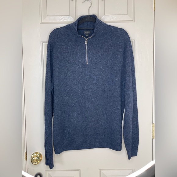 J.Crew blue merino wool blend half zip sweater | L - Picture 1 of 7
